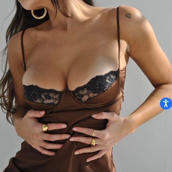 Mirror Palais Silk Satin Underwire Slip Mini Dress Medium Chocolate Brown - Picture 2 of 14